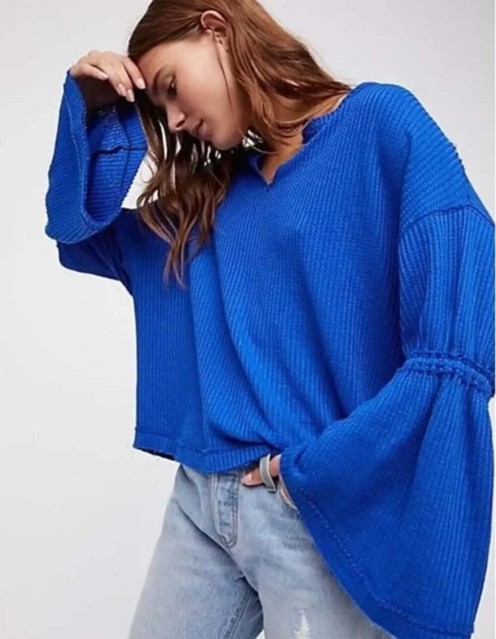 We the Free People Dahlia thermal top sapphire small boho bell sleeves retro